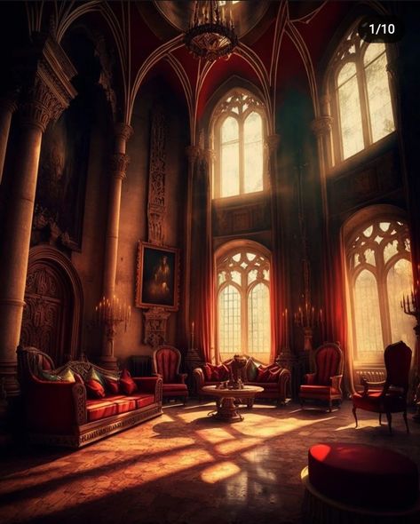 Gryffindor Common Room Fanart, Gryffindor Room Aesthetic, Gryffindor Room Ideas, Gryffindor Common Room Aesthetic, Gryffindor Dormitory, Gryffindor Room, Gryffindor Dorm, Gryffindor Common Room, Red Castle