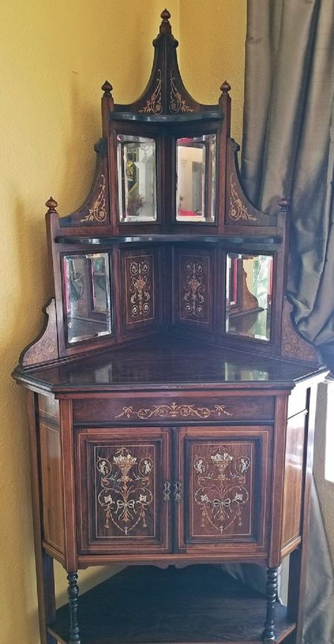 Dark Wood Corner Cabinet, Antique Corner Display Cabinet, Antique Corner Cabinet, Antique Corner Cabinet 1stdibs, Corner Cupboard, Corner Cabinet, Wooden Cabinets, Marquetry, L Shape