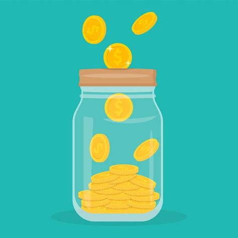 Money Jar Illustration, Dream Illustration, Coin Jar, Money Jar, Savings Jar, Money Jars, Money Save, Dollar Coin, Gold Coin