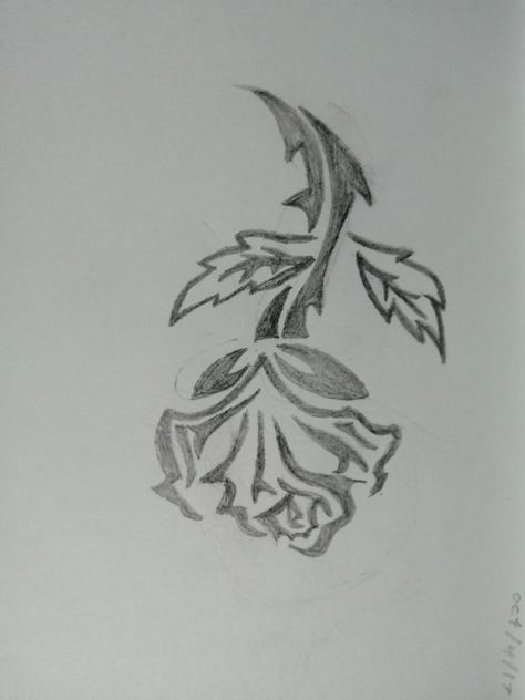 Drawing of a rose (upsidedown) Upside Down Rose Tattoo, Drawing Of A Rose, Mini Drawing, Rose Reference, Two Roses, Mommy Tattoos, Drawing Black, Rose Drawing, Flower Sketches