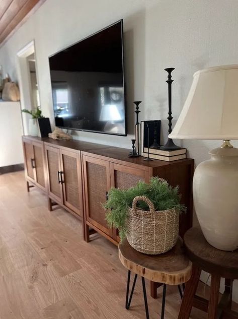 20 Farmhouse TV Stand Ideas for a Rustic Vibe - Nikki's Plate Home Gym Garage, Living Room Console, Inspire Me Home Decor, Living Room Tv Stand, Living Room Tv Wall, Tv Console, Living Room Inspo, New Living Room, A Living Room