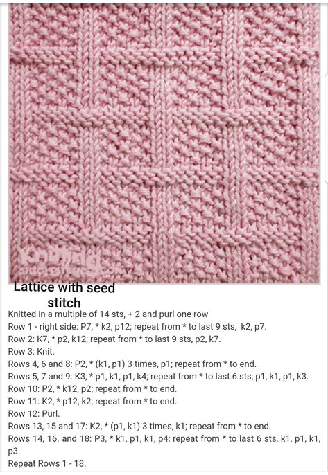 Lattice with seed stitch Projek Mengait, Knitted Squares Pattern, Knitted Dishcloth Patterns Free, Knitted Washcloth Patterns, Knit Purl Stitches, Knitting Squares, Knitted Washcloths, Knitting Patterns Free Blanket, Dishcloth Knitting Patterns