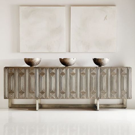 Bernhardt Furniture on Instagram: “Unexpected materials, spectacular design. A captivating statement piece. . . Mackintosh entertainment credenza. Available now. Link in bio.…” Entertainment Credenza, Wood Credenza, Storage Credenza, Bernhardt Furniture, Tv Stands And Entertainment Centers, Entertainment Centers, White Paneling, German Silver, Tv Stands