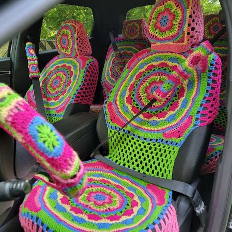 WhyNotCrafts - Etsy Crochet Seat Cover Pattern Free, Crochet Car Seat Cover Pattern Free, Car Inside Decorations, Car Customization Ideas, Crochet Seat Cover, Crochet Wheel Cover, Crochet Car Decor, Crochet Car Seat Cover, Diy Car Seat Cover