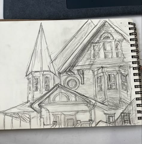 How To Draw Houses Sketches, Coraline House Drawing, Movie Scene Sketch, Best Sketches Pencil Drawings, Building Drawing Architecture Sketches, Coraline Drawing Sketch, House Sketch Architecture, Coraline Drawings, Coraline Sketch