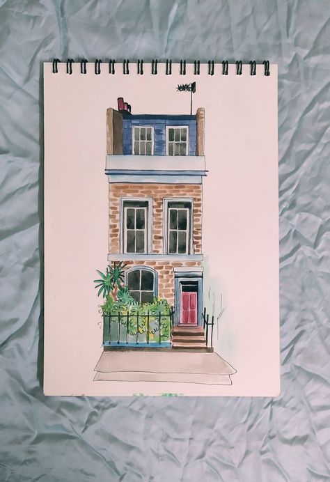 Building Watercolor Painting Easy, Watercolour Buildings Simple, Watercolor City Easy, Drawing Buildings Sketch Easy, Easy Building Drawings, Watercolor Architecture Simple, Watercolor Art Buildings, Watercolor Buildings Easy, Building Drawing Easy