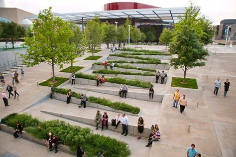 AT&T Performing Arts Center: Sammons Park | Landscape Performance Series Landscape Stairs, Plaza Design, Urban Landscape Design, Park Landscape, Landscape Architecture Design, Urban Furniture, Parking Design, Urban Spaces, Contemporary Landscape