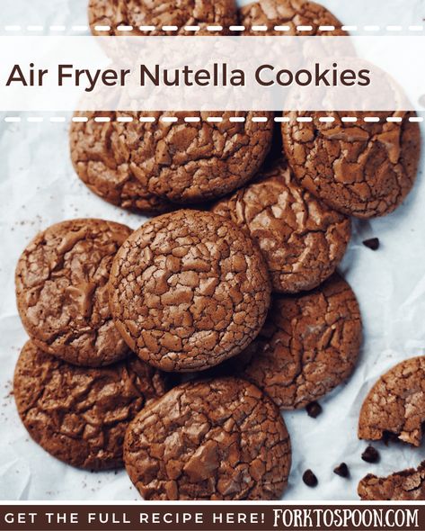 Air Fryer Three Ingredient Nutella Cookies - Fork To Spoon Air Fryer Nutella Recipes, Airfryer Cookies, Air Fryer Peanut Butter Cookies, Air Fryer Chocolate Chip Cookies, Homemade Oatmeal Raisin Cookies, Air Fryer Cookies, Air Fryer Snacks, Nutella Cookies Recipe, Low Calorie Cookies