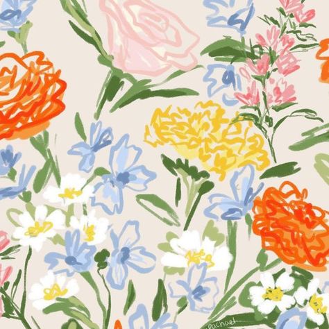 Liz✨Print & Pattern Designer on Instagram: "Gorgeous flowers everywhere at the moment 💐  Everywhere except my back garden… Still patiently waiting on those to come through 🙇🏽‍♀️  #freelanceprintdesigner #printdesigner #printpattern #florals #pattern #surfacedesign #print #surfacepattern #estampas #printstudio" Spring Floral Painting, Loose Florals, Floral Graphic Design, Watercolour Florals, Flowers Everywhere, Packaging Illustration, Wallpaper Background Design, Flower Print Pattern, Pretty Watercolor