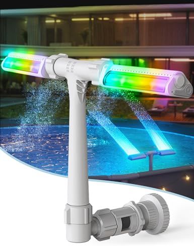 POOLHACKER Pool Fountain with 7-Color LED Lights, above/Inground Pool Fountain Lights with Remote Control, Adjustable Pool Sprinkler Fountain with Dual Spray Heads, above Ground Pool Cooling System Above Ground Pool Fountain, Above Ground Pool Accessories, Pool Sprinkler, Pool Canopy, Underwater Pool Light, Pool Makeover, Pool Cage, Pool Lighting, Salt Pool