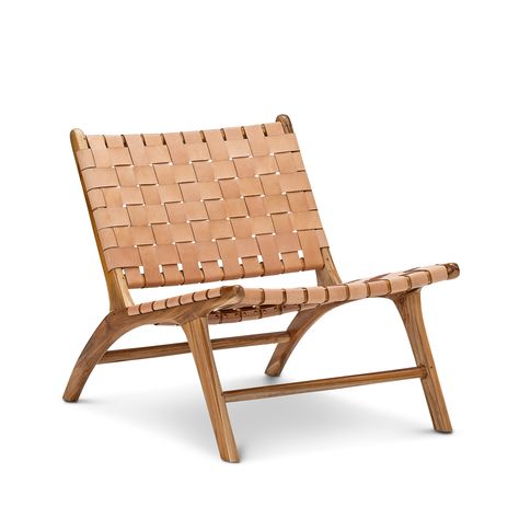 Lazie Leather Strapping Lounge Chair, Teak & Natural Tan - Eastern Warehouse Teak Lounge Chair, Leather Weave, Home Lounge, Modern Minimalist Home, Architectural Model, Leather Bench, Leather Lounge Chair, Lounge Armchair, Wood Accent