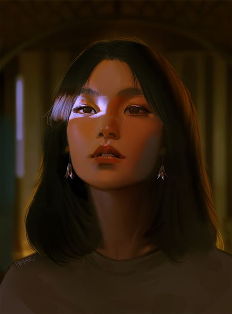 Good Lighting Portrait, Peter Xiao Art, Portrait With Lighting, Cool Portrait Lighting, Character Lighting Reference, Dramatic Lighting Portrait Photography, Different Lighting Reference, Woman Reference Face, Cool Lighting Reference