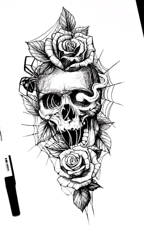 Skull And Rose Tattoo For Men, Skeleton Skull Drawing, Skulls And Roses Tattoos, Roses And Skulls Tattoo, Women Skull Tattoo Ideas, Skeleton Head Tattoo, Skull And Roses Tattoo Design, Beautiful Skull Tattoo, Skull Forearm Tattoos For Women