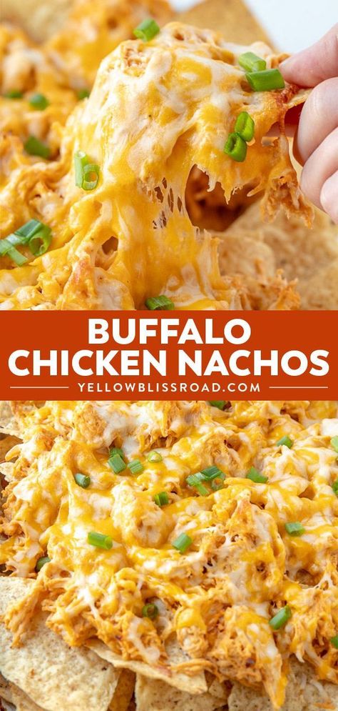 Buffalo Chicken Nachos - Crunchy tortilla chips loaded with chicken, drenched in a spicy buffalo ranch sauce and smothered in cheese! Your hungry game day crowd will love this easy appetizer! #appetizers #dinner #gameday via @yellowblissroad Buffalo Ranch Sauce, Buffalo Chicken Nachos Recipe, Buffalo Chicken Nachos, Chicken Nachos Recipe, Ranch Sauce, Easy Buffalo Chicken, Tortilla Wrap, Buffalo Ranch, Chicken Nachos