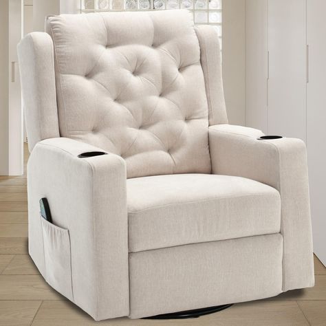 PRICES MAY VARY. 【PLEASE NOTE】This beige recliner chair will be shipped out no later than July 13th due to the delay of ocean freight. All the other colors are available currently, please refer to other choices first if you can't wait that long. 【Elegant Look & Multi Functions】Featured by the exquisite tufted backrest, this 1227 model is absolutely a remarkable spot among all furniture. Upgraded mechanism adopted, this manual recliner owns both 360° rotating and front-to-back rocking function. B Nursery Recliner Glider, Glider In Nursery, Nursery Chair Ideas, Best Nursery Chair, Nursery Rocker Recliner, Bedroom Recliner, Living Room Chairs Comfy, Reclining Rocking Chair, Den Makeover