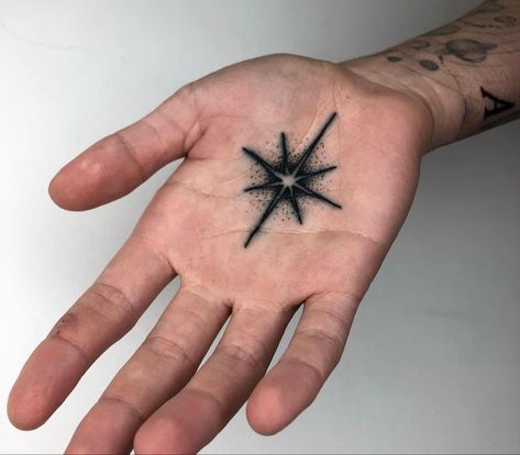 Hand Palm Tattoos, German Knight, Palm Tattoos, Sharpie Tattoos, Hand Tats, Star Tattoo, Poke Tattoo, Hand Poke, Dream Tattoos