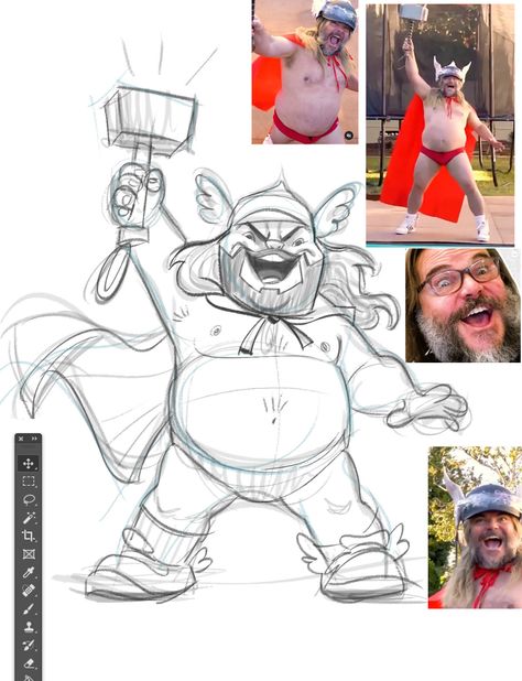 ArtStation - Jack Black - New God of Thunder, Gabriel Soares | Shrek desenho, Ilustrações, Ilustrações gráficas #Jack_Black_Drawing #Sketchbook_Cartoon_Ideas #Cartoon_Style_Illustration #Art_Toys_Design_Ideas Jack Black Drawing, Sketchbook Cartoon Ideas, Character Design Artstation, Cartoon Style Illustration, Art Toys Design Ideas, Illustrator Character Design, Thor Costume, Animation Styles, Tenacious D