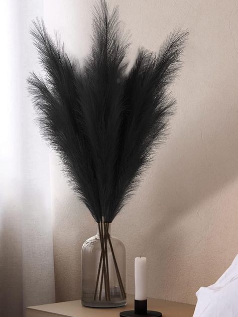 1pc Faux Pampas Grass Large Tall Fluffy Artificial Fake Flower Boho Decor Bulrush Reed Grass For Vase Filler Farmhouse Home Wedding DecorI discovered amazing products on SHEIN.com, come check them out! Fake Plant In Vase, Artificial Leaves Decor Ideas, Black Aesthetic Decoration, Black Artificial Flowers, Small Living Room Decor Black And White, Lash Room Decor Black And Gold, Black Pampas Decor, Bedroom Flowers Plants, Office Decor Inspo Aesthetic