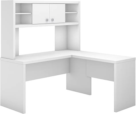 Pure White Kitchen, White Desk With Hutch, L Shaped Desk With Hutch, Hutch Furniture, White Hutch, Office Desk With Hutch, White Home Office, Dream Desk, Desk With Hutch