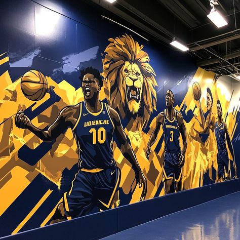 Basketball Mural, Sports Mural, School Interior, Basketball, Mural, Sports