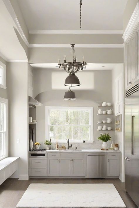 interior painting services, premium wall paint, designer home decor, professional home interior design Revere Pewter Kitchen Walls, Classic Gray Cabinets, Revere Pewter Kitchen Cabinets, Revere Pewter Walls, Revere Pewter Kitchen, Revere Pewter Paint, Pewter Kitchen, White Interior Paint, Coastal Palette