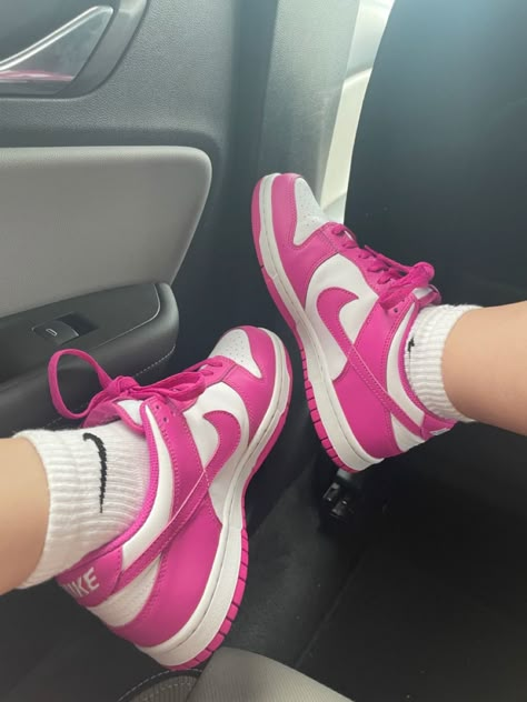 Active Fuchsia Dunks, Fuchsia Dunks, Fuchsia Aesthetic, School Self Care, Preppy Shoe, Aestethic Photo, Pink Dunks, Hot Pink Shoes, Cute Uggs