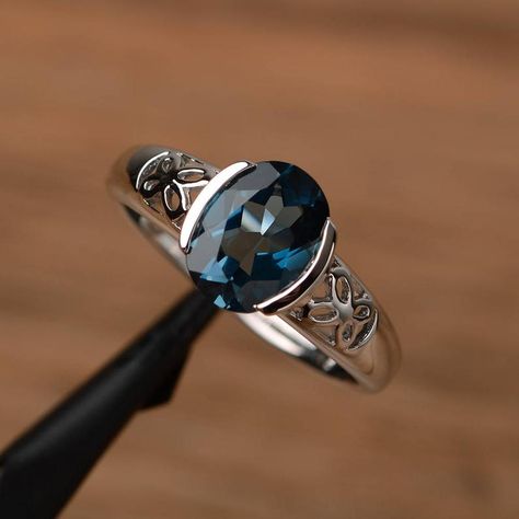 Silver Solitaire Engagement Ring, Oval Sapphire Ring, Elegant Rings, Sapphire Solitaire Ring, September Birthstone Rings, Silver Engagement Ring, London Blue Topaz Ring, Blue Sapphire Ring, Sterling Silver Engagement Rings