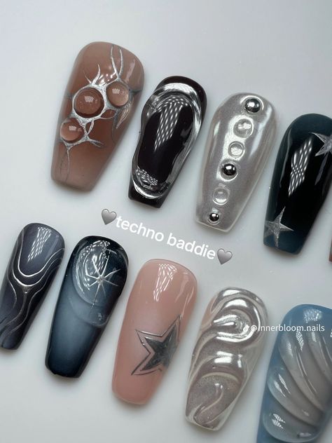 Techno Nails, Wow Nails, Long Acrylic Nail Designs, Baddie Nails, Dope Nail Designs, Simple Acrylic Nails, Y2k Nails, Exotic Nails, I'm With The Band