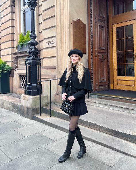 This outfit but with a beret 🫶 Outfit details: • Boots: @jonesbootmaker • Skirt: local thrift shop • Beret: @armstrongs_vintage_edinburgh • Cape coat: Atmosphere by @vinted • Bag: @chanelofficial via @vestiaireco #outfit #outfitinspiration #autumnfashion #fallfashion #autumnoutfit #outfitideas #outfitinspo #oldmoneystyle #oldmoneyfashion #elegantfashion Beret Outfit, Old Money Style, Cape Coat, Thrift Shopping, Autumn Outfit, Old Money, Elegant Fashion, Outfit Details, Autumn Fashion