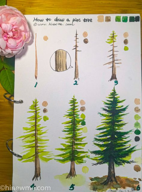 Forest Marker Drawing, How To Paint A Pine Tree, How To Draw A Pine Tree, How To Paint Pine Trees, How To Draw Pine Trees, Paint A Pine Tree, Wonderland Drawing, Watercolor Pine Tree, Draw A Tree