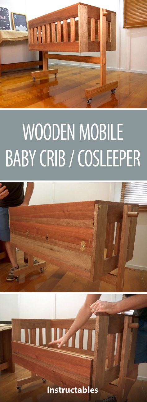 Make a portable baby crib! #bassinet #crib #cosleeping Wooden Rocking Cradle, How To Build A Bassinet, Diy Co Sleeper Crib, Bassinet Plans, Cosleeper Crib, Diy Cradle, Baby Cribs Diy, Diy Bassinet, Cribs Diy