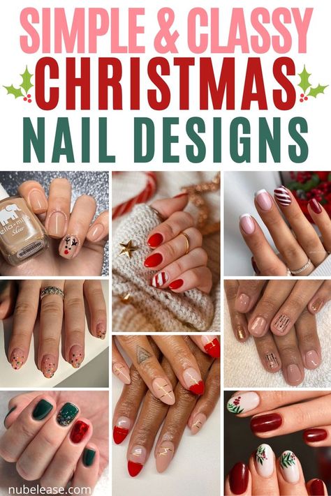 Simple & Classy Christmas Nail Designs To Try This Year! Christmas nail designs can be simple, classy and still fun for the holiday season. Christmas Nails Designs Simple, Xmas Simple Nails, Diy Christmas Nail Art Easy, Christmas Color Nails Simple, Simple Nail Christmas, Nail Art Designs Holiday, Simple Nail Ideas Christmas, Nail Design Christmas Holiday, December Nail Art Designs