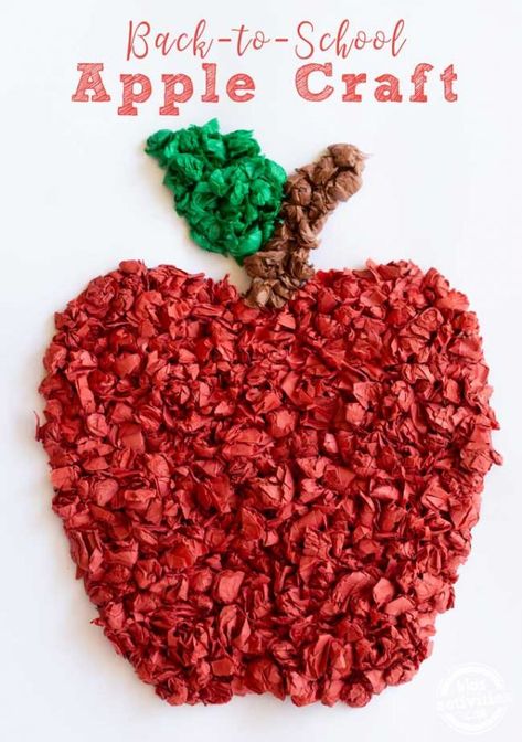 Red Day Crafts For Kids, Apple Paper Crafts, Crepe Paper Crafts For Kids, Tissue Paper Apple, Paper Apple Craft, Paper Art For Kids, Apple Craft For Kids, Tissue Craft, Apple Paper