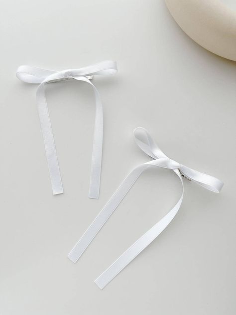 White  Collar  Polyester Plain  Embellished   Women Accessories White Bows In Hair, White Hair Ribbon, White Hair Clips, White Ribbon Bow, White Hair Bows, Bow Hairband, Bows Diy Ribbon, Tiny Bow, Kawaii Core