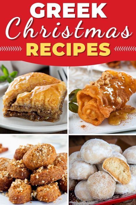 Get an authentic taste of Greece with these Greek Christmas recipes! From cookies to bread to soup, appetizers, and entrees, this will be a holiday feast you'll never forget. Traditional Greek Christmas Dinner, Greek Christmas Cookies Recipes, Greek Christmas Desserts, Thai Christmas Food, Mediterranean Christmas Recipes, International Christmas Desserts, Greek Christmas Food, Greek Christmas Decorations, Greek Cookies Recipes