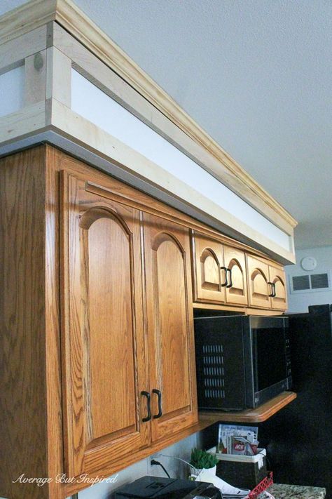 Kitchen Cabinet Crown Molding Ideas Cupboards, Kitchen Cabinets Sink Area, Dress Up Kitchen Cabinets, How To Cover Soffit In Kitchen, Kitchen Soffit Trim Ideas, What To Do With Wall Above Kitchen Cabinets, Bulkheads In Kitchen, How To Raise Your Kitchen Cabinets, Modern Kitchens With Bulkheads