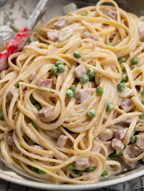 Leftover Ham and Peas Pasta - The flavours of kitchen Tagliatelle Recipe Peas And Ham, Pea And Ham Pasta, Pasta With Peas And Ham, Ham And Peas Pasta, Pasta With Ham And Peas, Ham Peas And Pasta, Pasta With Ham, Ham And Peas, Peas Pasta