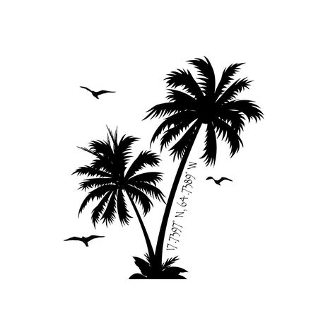 Palm trees with St. Croix, Virgin Islands coordinates. Designed it myself. Palm Tree Tattoo Black, Tree Tattoo Black And White, Tree Tattoo Black, Palm Tree Clip Art, Cartoon Palm Tree, Palm Tree Icon, Palm Tree Drawing, Tattoo Black And White, Palm Tree Vector