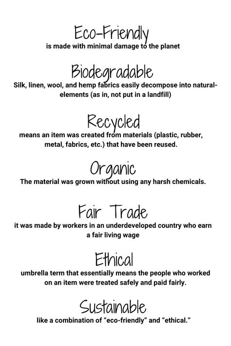 definitions for eco- friendly clothing, biodegradable clothes, recycled material, organic materials for clothing, fair trade clothing brands, ethical clothing brands, sustainable wardrobe. Vegan Clothing Brands, Natural Materials Clothing, Eco Friendly Aesthetic, Eco Friendly Fashion Clothing, Sustainable Branding, Anu Mehta, Women Motivational Quotes, Eco Friendly Clothing Brands, Womens Empowerment