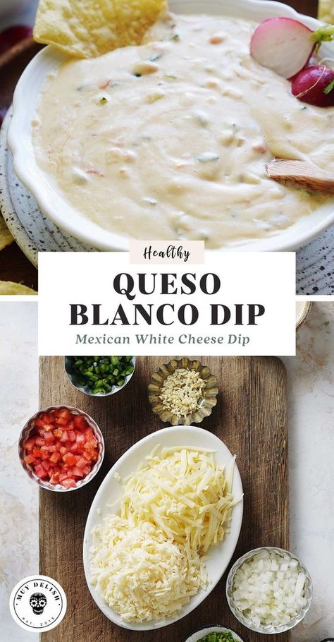 Queso Blanco Dip Recipe, White Colored Food, White Queso Nachos, Queso Blanco Dip Crockpot, Cream Cheese Queso Dip, Real Queso Cheese Dip, Queso Blanco Crockpot, Queso With Real Cheese, White Cheddar Queso Dip