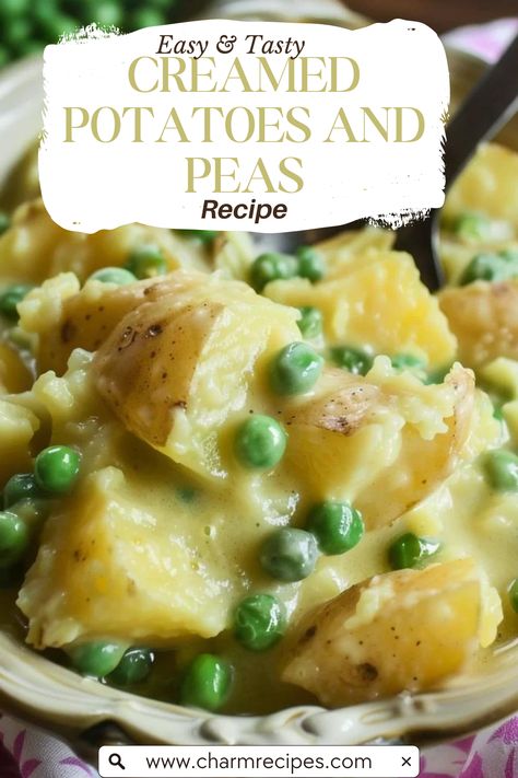 Creamed Peas and Potatoes is a timeless recipe that brings together tender peas and buttery potatoes in a rich, creamy sauce. This dish is the perfect side for any meal, offering a balance of texture and flavor that's simply irresistible. Whether you’re cooking for a family dinner or a special occasion, this recipe will quickly become a favorite at your table. It’s a comforting classic that’s both easy to make and deeply satisfying. Potatoes And Peas Creamy, Pea Sides, Peas In Cream Sauce, Can Peas Recipe, Peas And New Potatoes, Creamer Potatoes Recipes, Potatoes And Peas Recipe, Creamed Peas And Potatoes, Potato Side Dishes Easy