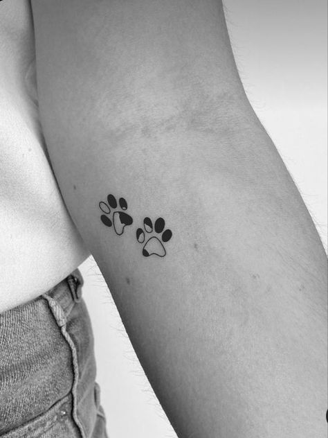 Matching Paw Print Tattoos, Small Paws Tattoo, 2 Paws Tattoo, Tattoo Designs Dog Paw, Simple Cat Paw Tattoo, Tattoo Ideas Female Dog Paw, Cat Dog Paw Tattoo, Cute Dog Tattoos For Women, Small Tattoos Cat Paw