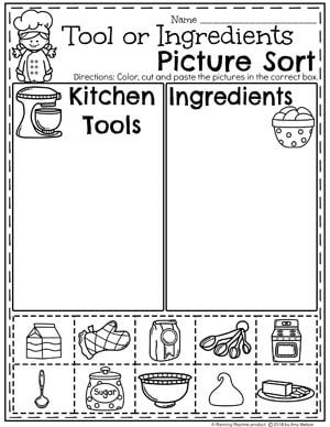 Preschool Sorting Worksheets - Baking Theme Chef Worksheets Preschool, Chef Theme Preschool, Chef Lesson Plans Preschool, Baking Worksheet, Bread Preschool Activities, Chef Activities For Preschool, Cooking Theme Preschool, Cooking Lesson Plans, Preschool Sorting