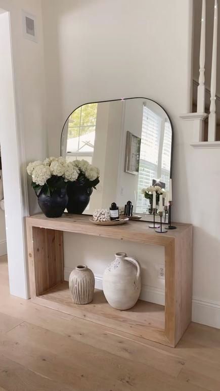 Console Table For Dark Wood Floors, West Elm Console Table Entryway, Rectangle Console Table, Diy Boho Entry Table, Diy Foyer Table, Minimalist Entryway Ideas, Diy Entry Table, Entrance Console Table, Entryway Table Modern