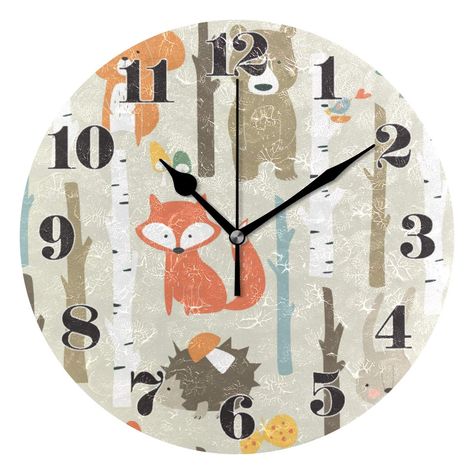 PRICES MAY VARY. Silent Non-Ticking Wall Clock: This round clock has a silent ticking mechanism for a quiet atmosphere. Artistic Fox Design: Features a round clock face with a colorful fox art design for a fun and decorative look. Easy to Read Analog Display: The clock face has large numbers and hands for easy reading from a distance. Battery Powered Operation: This wall clock runs on 1 battery (included) and has an on/off switch for convenience. Suitable for Indoor Use: This clock is designed f Home Bedroom Office, Art Clock, Unique Wall Clocks, Fox Design, Funny Prints, Fox Art, Wooden Wall Clock, Acrylic Oil Painting, Round Wall Clocks