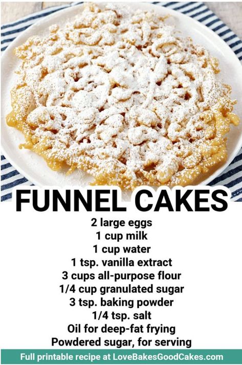 Fair Funnel Cake Recipe, Funnel Cake Recipe Easy, Doughnut Recipes, Funnel Cake Recipe, Funnel Cakes, Diy Recipe, Recipe Binder, Easy Baking Recipes Desserts, Funnel Cake