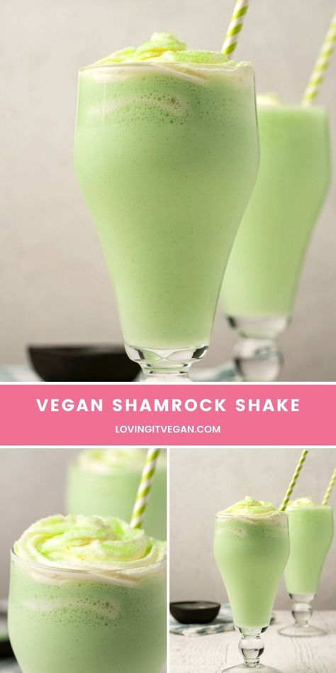 Vegan Shamrock Shake, Vegan Shamrock Shake Recipe, Vegan Milkshake, Vegan Beverages, Peppermint Milkshake, Shamrock Shakes, Vegan Drinks Recipes, Vegan Shakes, Vegan Ice Cream Recipe