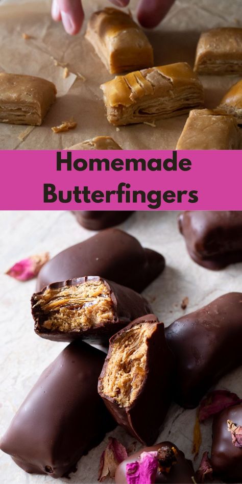 Home Made Butterfingers 3 Ingredients, Home Made Butterfingers, Healthy Homemade Butterfingers, Homemade Butter Fingers, Homemade Butterfinger Bites, Butter Finger Candy Recipe, Homemade Peanut Butter Candy, Peanut Butter Candy Filling, Copycat Butterfinger Recipe