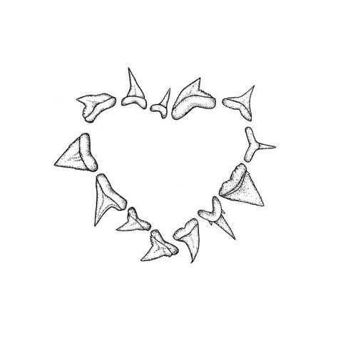 Pretty Tattoos Drawings, Shark Tramp Stamp, I Heart Sharks, Heart Shaped Tattoo Ideas, Cool Shapes To Draw, Shark Tattoo Aesthetic, Abstract Shark Tattoo, Shark Tattoo Design Drawings, Shark Teeth Drawing