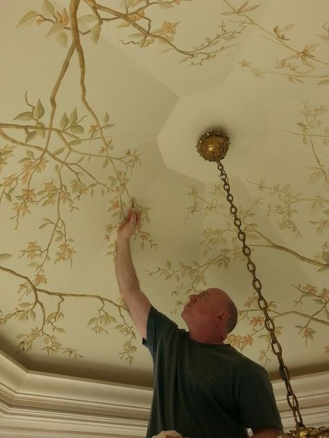 Ceiling Fresco Paintings, Diy Ceiling Mural, Ceiling Mural Wallpaper, Ceiling Painting Art, Painted Ceiling Ideas Murals, Ceiling Murals Bedroom, Ceiling Art Diy, Bedroom Ceiling Mural, Ceiling Mural Ideas